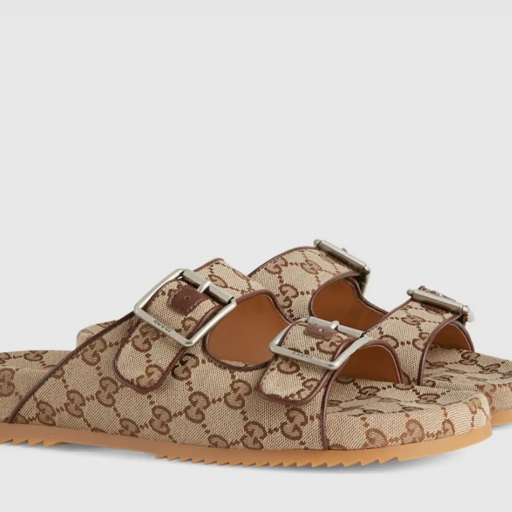GUCCI GG Monogram Lavaredo Eco Fabric Mens Slide Sandals With Strap-Gucci 11